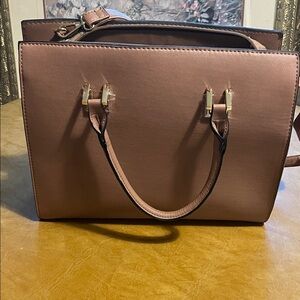 Structured Mauve-Taupe Tote Bag with Gold Hardware